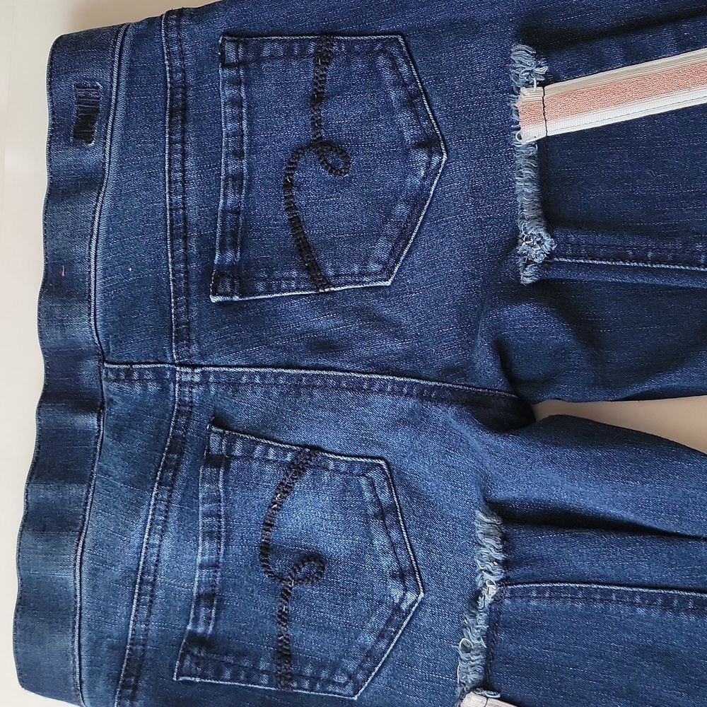 Justice Girls Mid Rise Leggings · Dark Wash Denim Stripe · Large 12 - Picture 6 of 11
